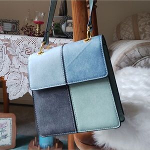 Multi-Color Blue Suede Shoulder Bag, Y2K Novelty Bag, Purse, Crossbody Bag